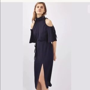 TopShop Dark Navy High Neck Cold Shoulder Flute M